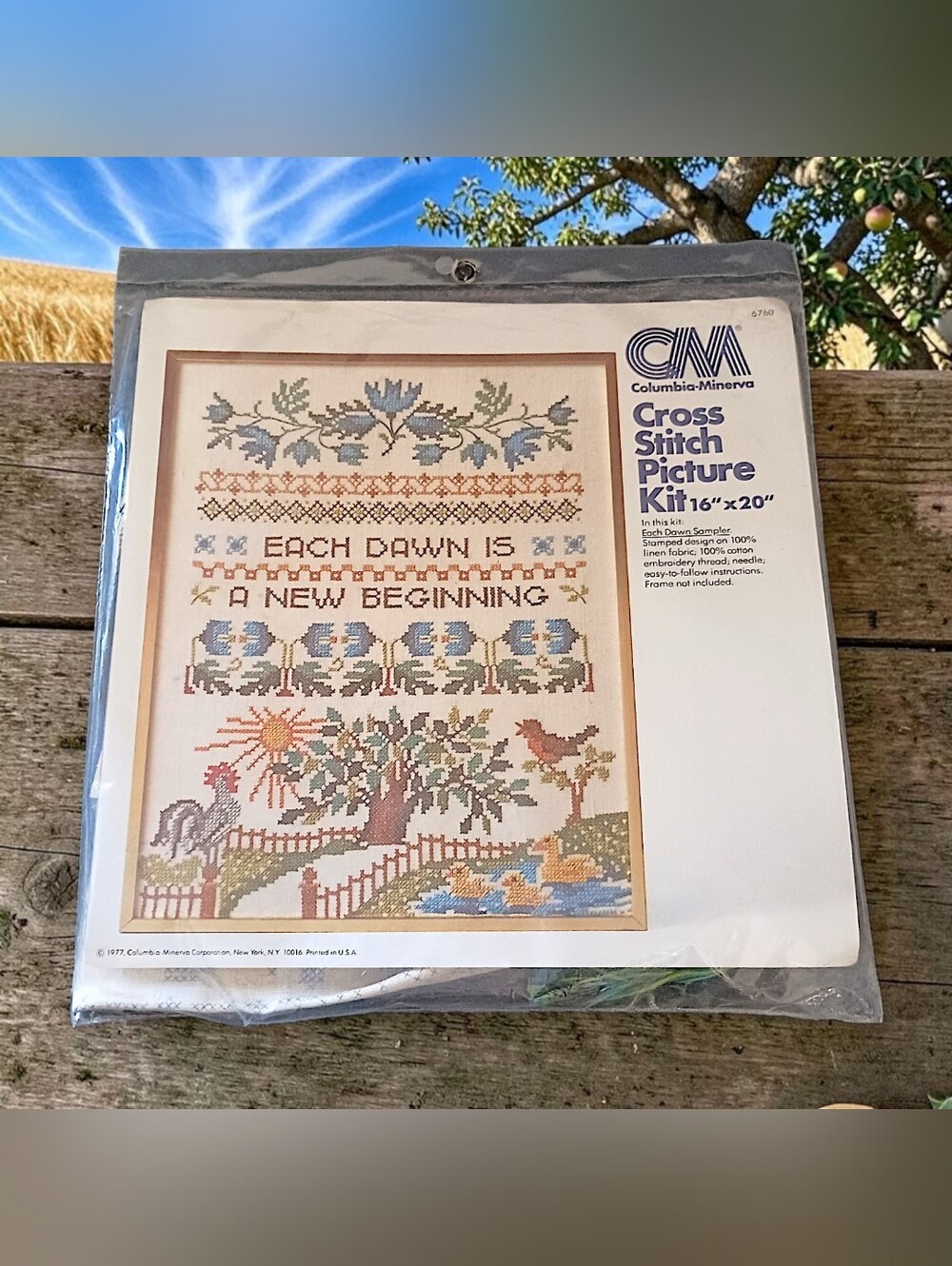 Columbia Minerva Cross Stitch Sampler Kit Each Dawn Is A New Beginning Vtg 1977